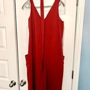 Athleta Red Ankle-Length Jumpsuit with V-Neckline